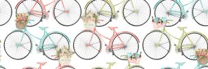 **-Cotton Craft Fabric 110cm wide x 1m Beach Travel Collection-Bicycles-** ##-Sewing Online 17341-WHT-##