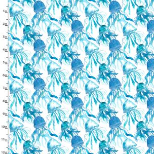**-Cotton Craft Fabric 110cm wide x 1m Sandsational Collection-Jellyfish Swarm-** ##-Sewing Online 22929-WHT-##