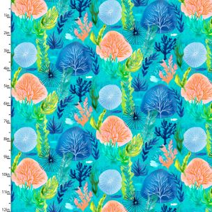 **-Cotton Craft Fabric 110cm wide x 1m Sandsational Collection-Under The Sea-** ##-Sewing Online 22930-TRQ-##
