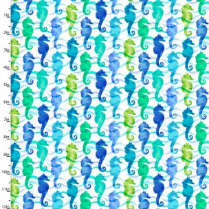 **-Cotton Craft Fabric 110cm wide x 1m Sandsational Collection-Sea Horsing Around-** ##-Sewing Online 22935-TRQ-##