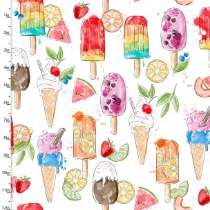 **-Cotton Craft Fabric 110cm wide x 1m Sweet Summertime Collection-Summertime Sweets-** ##-Sewing Online 22948-WHT-##