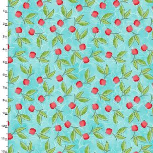 **-Cotton Craft Fabric 110cm wide x 1m Sweet Summertime Collection-Cherries Galore-** ##-Sewing Online 22952-TURQ-##