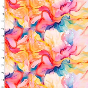 **-Cotton Craft Fabric 110cm wide x 1m Hummingbird Bouquet Collection-Watercolour Swirls-** ##-Sewing Online 22958-MLT-##