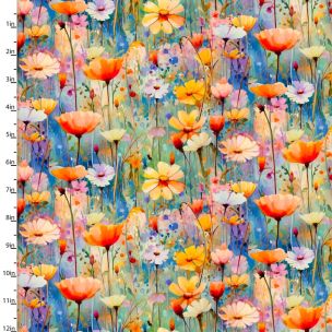 **-Cotton Craft Fabric 110cm wide x 1m Hummingbird Bouquet Collection-Poppy Field-** ##-Sewing Online 22961-MLT-##
