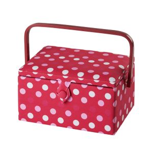 **-Medium Sewing Box-** Red Spot Fabric | 26 x 18 x 15cm | Storage and Organiser Basket with Compartments for Sewing Supplies, Accessories, Thread, Needles and Scissors ##-Sewing Online GA1126M-##