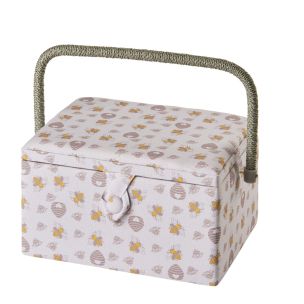 **-Medium Sewing Box-** Honey Bee Fabric | 26 x 18 x 15cm | Storage and Organiser Basket with Compartments for Sewing Supplies, Accessories, Thread, Needles and Scissors ##-Sewing Online GA1127M-##