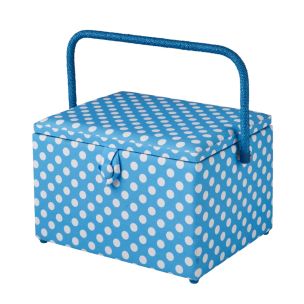 **-Large Sewing Box-** Duck Egg Blue Polka Dot Fabric | 31 x 23 x 20cm | Storage and Organiser Basket with Compartments for Sewing Supplies, Accessories, Thread, Needles and Scissors ##-Sewing Online GA1128L-##