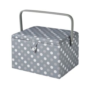 **-Large Sewing Box-** Grey Spot Fabric | 31 x 23 x 20cm | Storage and Organiser Basket with Compartments for Sewing Supplies, Accessories, Thread, Needles and Scissors ##-Sewing Online GA1129L-##