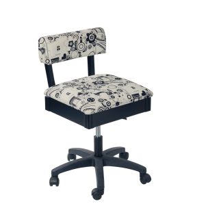 **-Hydraulic Sewing Chair with Underseat Storage-** White/Black Sewing Notions/Black Wood Base, Lumbar Support, Lift Mechanism, 5 Star, 360deg, Swivel Base on Casters, For Your Sewing Room/Home Office ##-Sewing Online HT2016-##