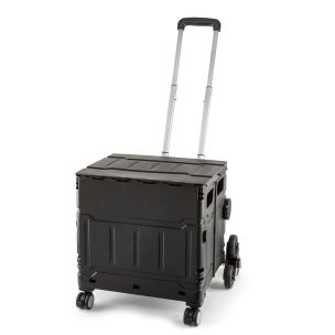 **-Plastic Folding Trolley-** Black | Craft/Sewing and Hobby Box with Stair Climbing Wheels | 47 x 52 x 41cm ##-Sewing Online YN8812-BLACK-##