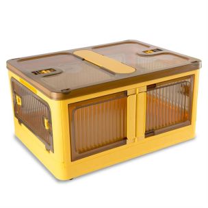 **-Plastic Folding Storage Box on Wheels-** 40L Yellow Stackable Bins with 5 doors for Craft, Sewing, Home and Office Storage ##-Sew Stylish YN8885-Yellow-##