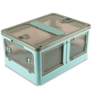 **-Plastic Folding Storage Box on Wheels-** 98l Blue Stackable Bins with 5 doors for Craft, Sewing, Home and Office Storage ##-Sew Stylish YN8888-Blue-##