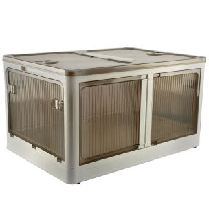 **-Plastic Folding Storage Box on Wheels-** 98l White Stackable Bins with 5 doors for Craft, Sewing, Home and Office Storage ##-Sew Stylish YN8888-White-##