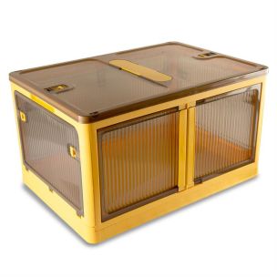 **-Plastic Folding Storage Box on Wheels-** 98l Yellow Stackable Bins with 5 doors for Craft, Sewing, Home and Office Storage ##-Sew Stylish YN8888-Yellow-##