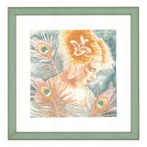 **-Counted Cross Stitch Kit: Young Woman with Peacock Feathers (Linen)-** ##-Lanarte PN-0148264-##
