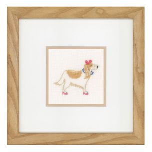 **-Counted Cross Stitch Kit: Dog with Pink Bow (Linen)-** ##-Lanarte PN-0148695-##
