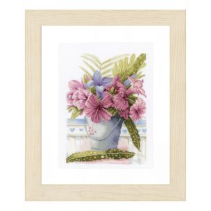 **-Counted Cross Stitch Kit: Flowers in Bucket (Evenweave)-** ##-Lanarte PN-0154326-##
