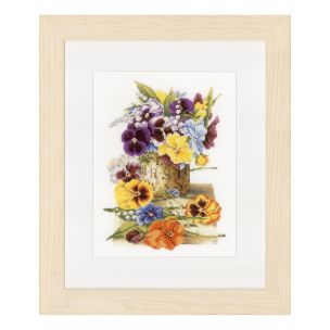 **-Counted Cross Stitch Kit: Pot of Pansies (Aida,W)-** ##-Lanarte PN-0154464-##