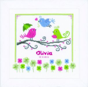 **-Counted Cross Stitch Kit Birth Record Birds-** ##-Vervaco PN-0021542-##