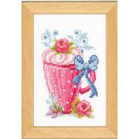 **-Counted Cross Stitch Kit: Pink Latte Cup And Flowers-** ##-Vervaco PN-0143921-##