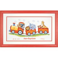 **-Counted Cross Stitch Kit-** Birth Rec, Animal Train ##-Vervaco PN-0145025-##