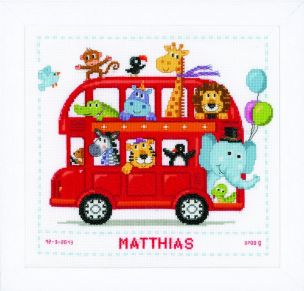 **-Counted Cross Stitch Kit Birth Record Funny Bus-** ##-Vervaco PN-0147691-##