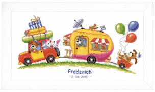 **-Counted Cross Stitch Birth Record Caravan Trip-** ##-Vervaco PN-0021746-##