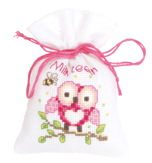 **-Counted Cross Stitch Kit Pot Pourri Bag Owl Pink-** ##-Vervaco PN-0144375-##