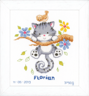 **-Counted Cross Stitch Kit Birth Record Kitten-** ##-Vervaco PN-0146276-##