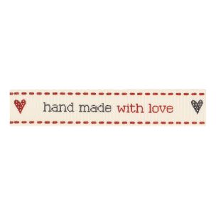 **-Berisfords 15mm Red/Natural Hand Made With Love Ribbon (20m spool)-** ##-Berisfords Ribbon R1367715-1-##
