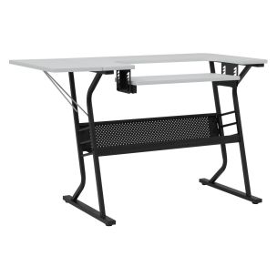 **-Small Sewing Table-** White Top with Black Legs, Sewing Machine Table with Adjustable Platform, Drop Leaf Extension and Storage Shelf, Multipurpose: Use as Quilting/Craft Table/Gaming/Computer Desk ##-Sewing Online 13367-##