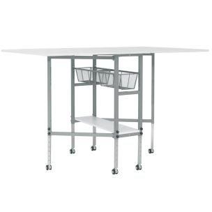 **-Sewing Machine Table-** Adjustable Fabric Cutting Table with Storage Silver/White ##-Sewing Online 13374-##