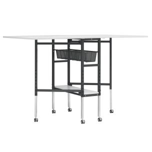 **-Sewing Machine Table-** Adjustable Fabric Cutting Table with Grid & Storage Black/White ##-Sewing Online 13385-##