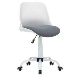 **-Hydraulic Sewing Chair with Folding Back-** Grey padded fabric seat & contoured White plastic back- Metal base with Lift Mechanism, 5 Star, 360°, Swivel,Casters ##-Sewing Online 18617-##