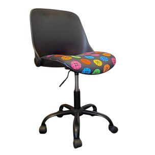 **-Hydraulic Sewing Chair with Folding Back-** Button Pattern padded fabric seat and contoured black plastic back- Metal base with Lift Mechanism, 5 Star, 360deg, Swivel,Casters ##-Sewing Online 18618-##