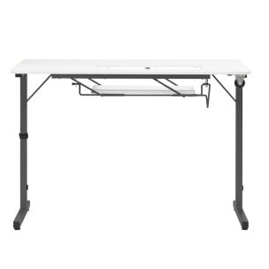 **-Folding Sewing Table-** White Top with Black Legs, Sewing Machine Table with Adjustable Platform, Folding Legs for Easy Storage and Transport Wheels, Quilting/Craft Table/Gaming/Computer Desk ##-Sewing Online 13399-##