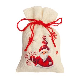 **-Counted Cross Stitch Kit: PP Bag: Santa & Present-** ##-Vervaco PN-0144326-##