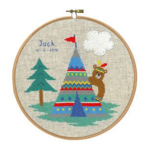 **-Counted Cross Stitch Birth Record: Lief! Indian Bear-** Tepee ##-Vervaco PN-0145193-##