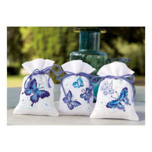 **-Counted Cross Stitch Kit: Pot-Pourri Bag: Blue Butterflies (Set of 3)-** ##-Vervaco PN-0146430-##