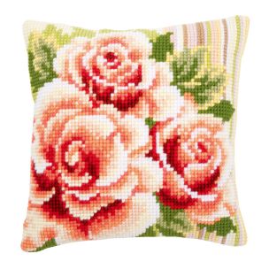 **-Cross Stitch Cushion: Pink Roses I-** ##-Vervaco PN-0147148-##