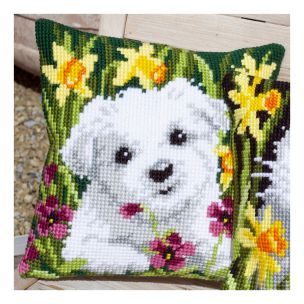 **-Cross Stitch Cushion: Westie in Daffodils-** ##-Vervaco PN-0147569-##