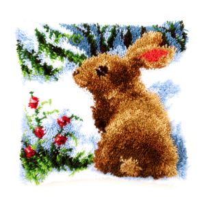 **-Latch Hook Cushion: Rabbit in the Snow-** ##-Vervaco PN-0147712-##
