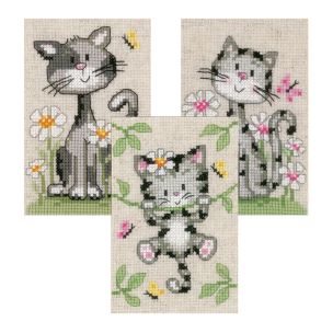 **-Counted Cross Stitch Kit: Cats & Flowers-** Set of 3 ##-Vervaco PN-0147743-##