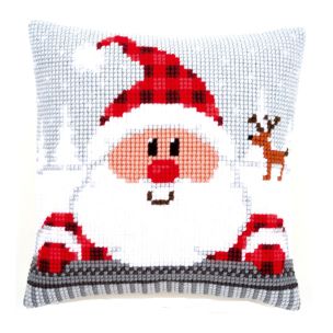 **-Cross Stitch Cushion: Santa in a Plaid Hat-** ##-Vervaco PN-0148061-##
