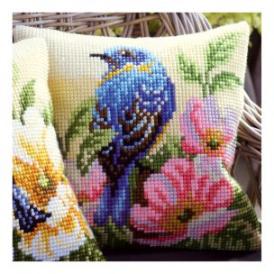 **-Cross Stitch Cushion: Bird on Rose Bush-** ##-Vervaco PN-0148175-##