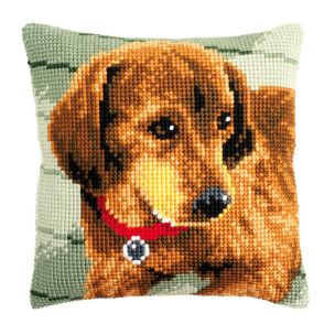 **-Printed Cross Stitch Cushion: Dachshund-** ##-Vervaco PN-0148521-##