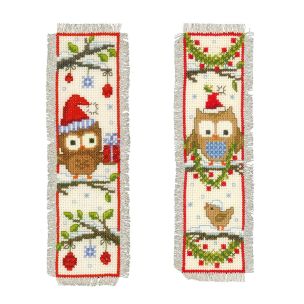 **-Counted Cross Stitch Bookmarks: Owls In Santa Hats-** ##-Vervaco PN-0149284-##