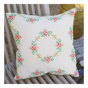 **-Counted Cross Stitch Cushion: Garland and Roses-** ##-Vervaco PN-0153870-##