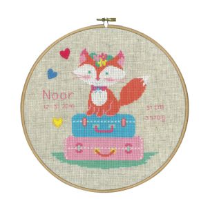 **-Counted Cross Stitch Birth Record: Lief! Fox on Travel-** ##-Vervaco PN-0155354-##