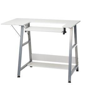 Sewing Online Small Sewing Table, White with Silver Legs - Sewing Machine Table with Adjustable Platform, Drop Leaf Extension and Storage Shelf. Use as a Quilting/Craft Table or Computer Desk - WC1013